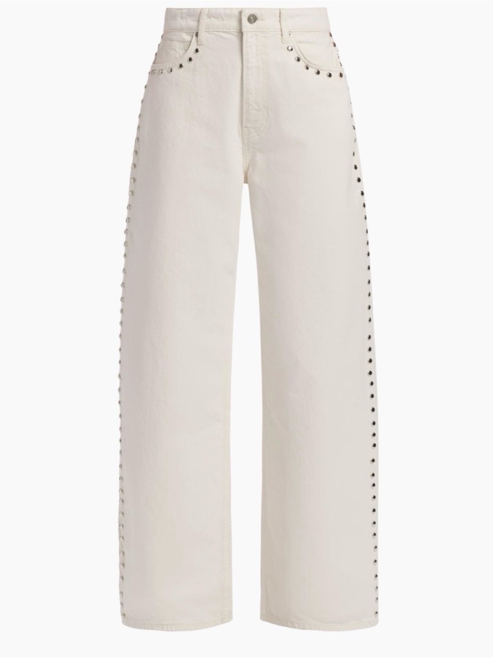 Reformation Cary High Rise Slouchy Wide Leg Jeans Studded Fior Di Latte Size 28 - Picture 3 of 8